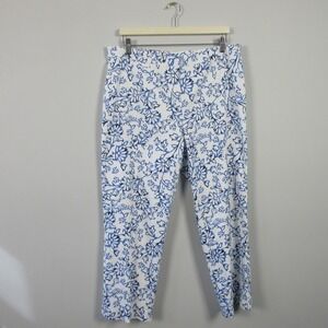 J. Jill Floral Stretch Pants Women 14 Tall Blue White Cotton Blend Summer 310